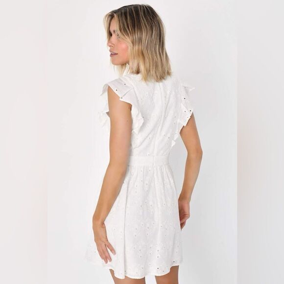 NWT Lulus Flirtatious in Florence White Ruffled Eyelet Cotton Mini Dress XL - Picture 2 of 9